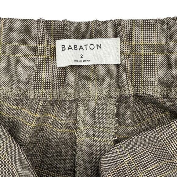 Aritzia Babaton Conan Cropped Plaid Pull On Trousers Size 2 Tan / Black / Yellow - Picture 5 of 7